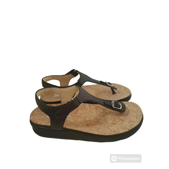 SAS Marina Leather Thong Wedge Sandals Size 7.5 W - Picture 2 of 6